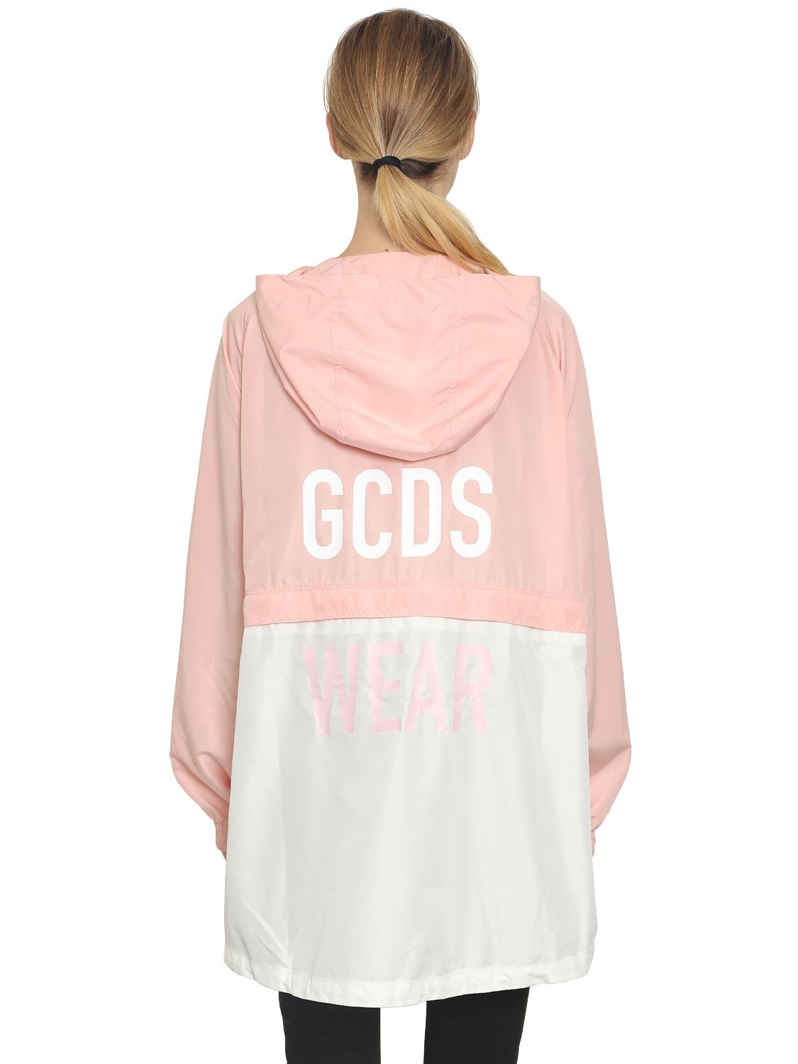 Gcds Hooded Zip Off Anorak Jacket In Pink,white
