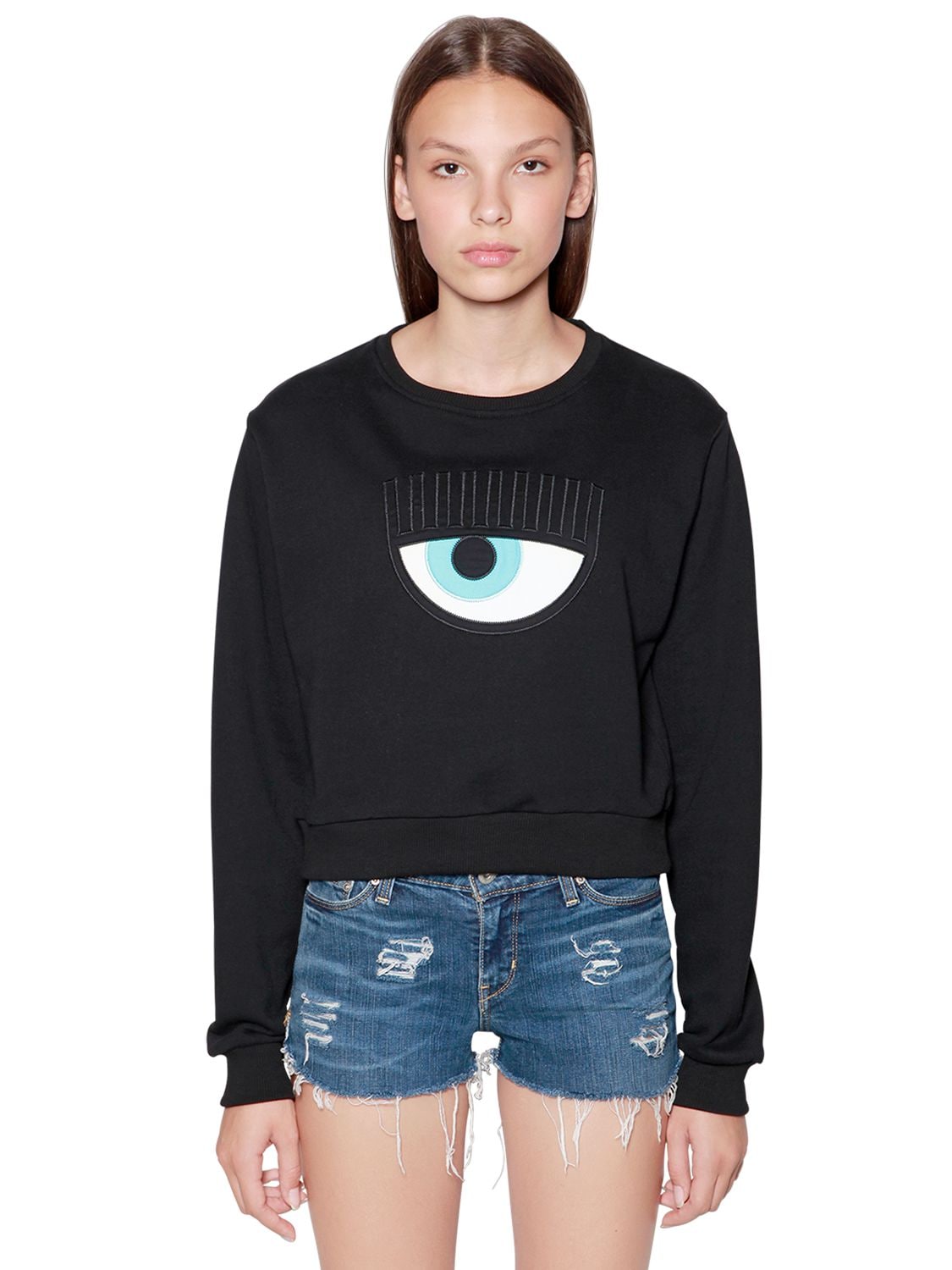 Chiara Ferragni Eye Patch Cotton Sweatshirt In Black
