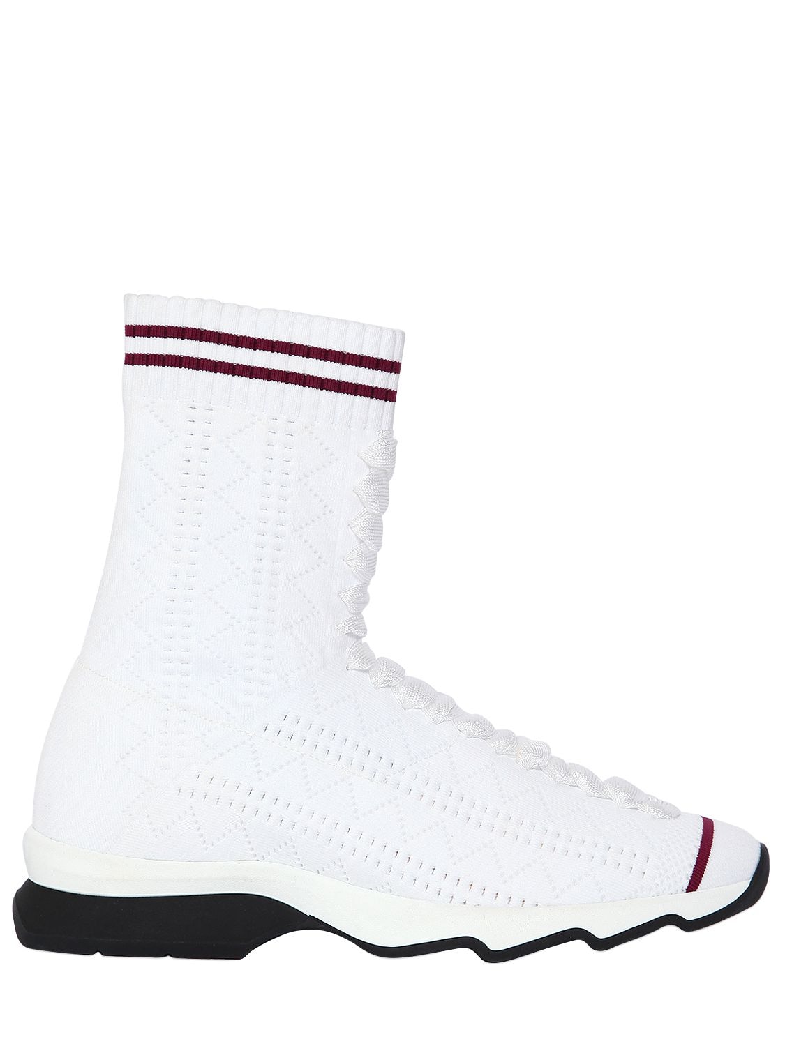 Fendi 30mm Stretch Knit Sneakers In White/bordeaux