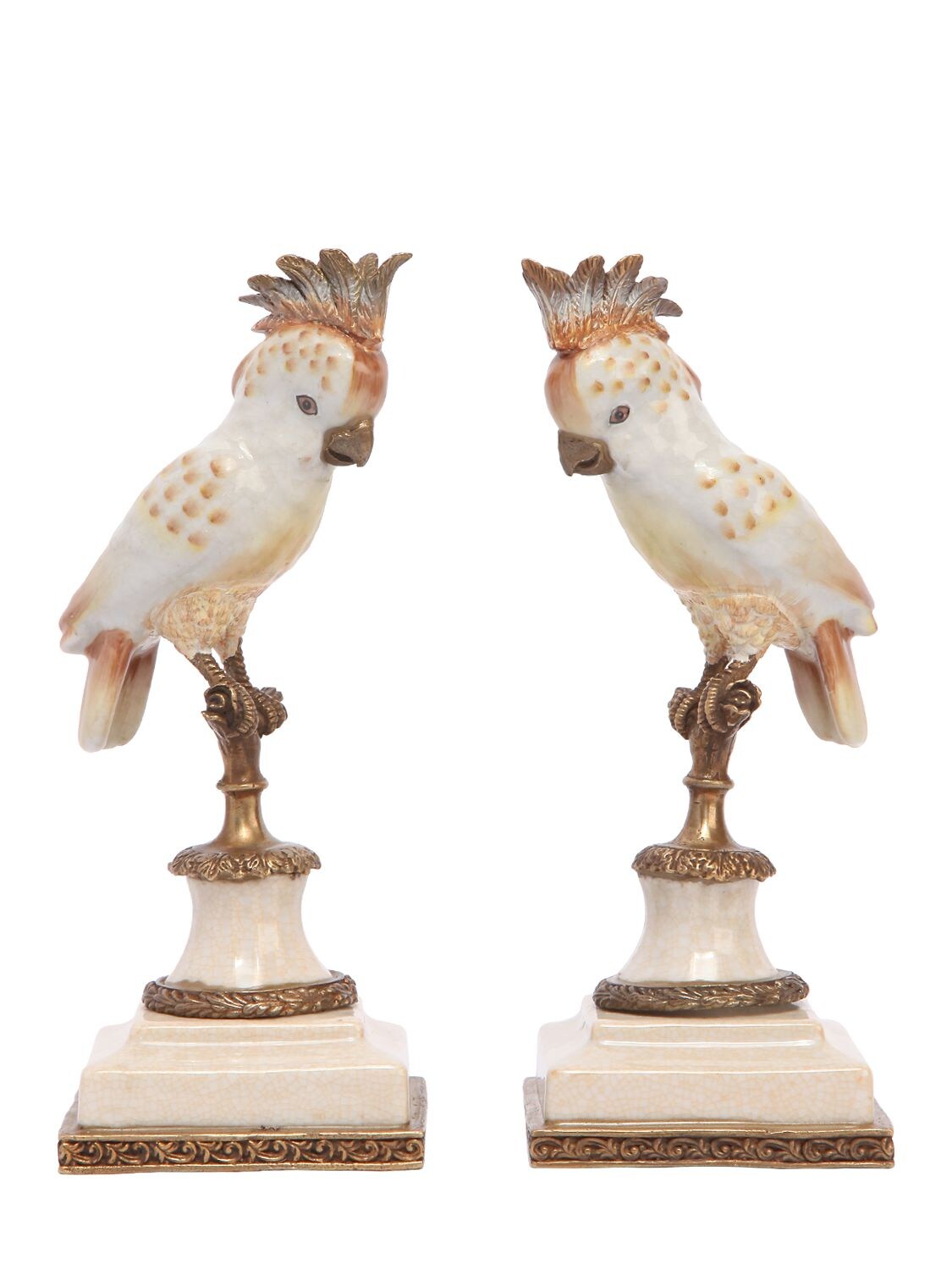 House Of Hackney Cockatoo Porcelain Bookends In White,gold