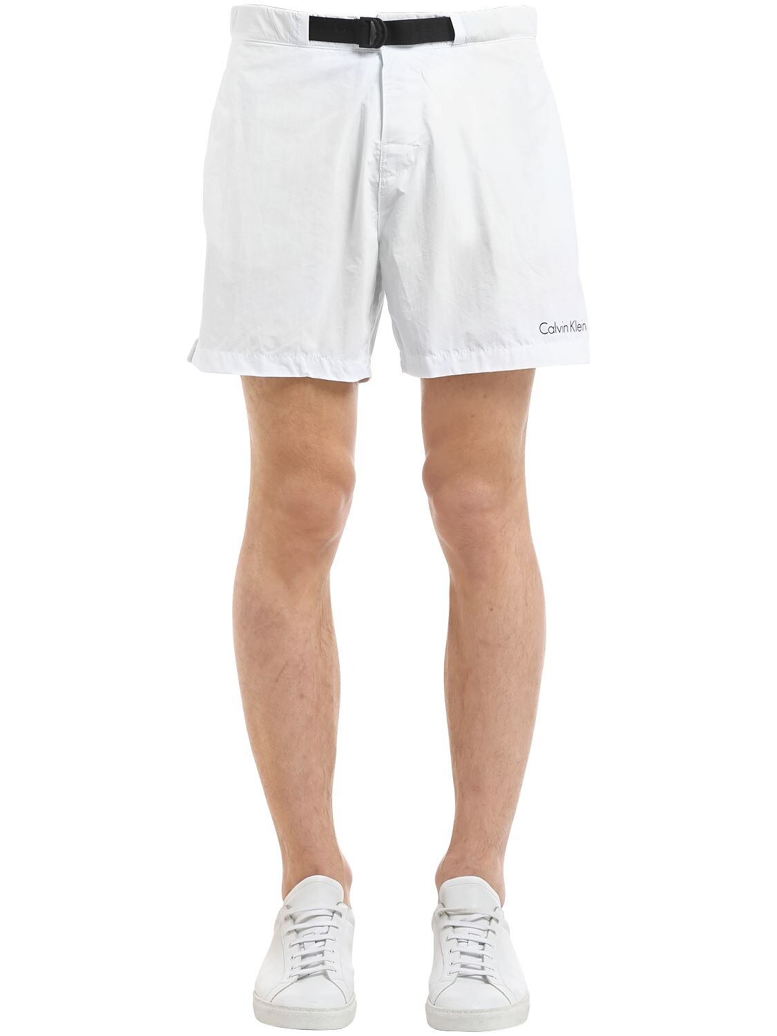 Calvin Klein Underwear Nylon Swim Shorts W/ Belt In White