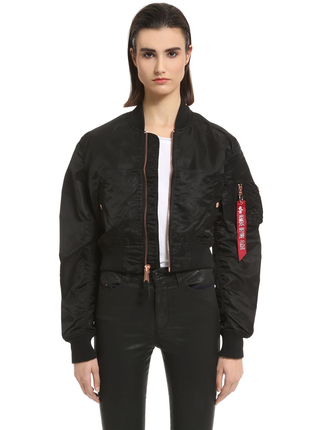 Alpha Industries Ma-1 Pm Cropped Bomber Jacket In Black