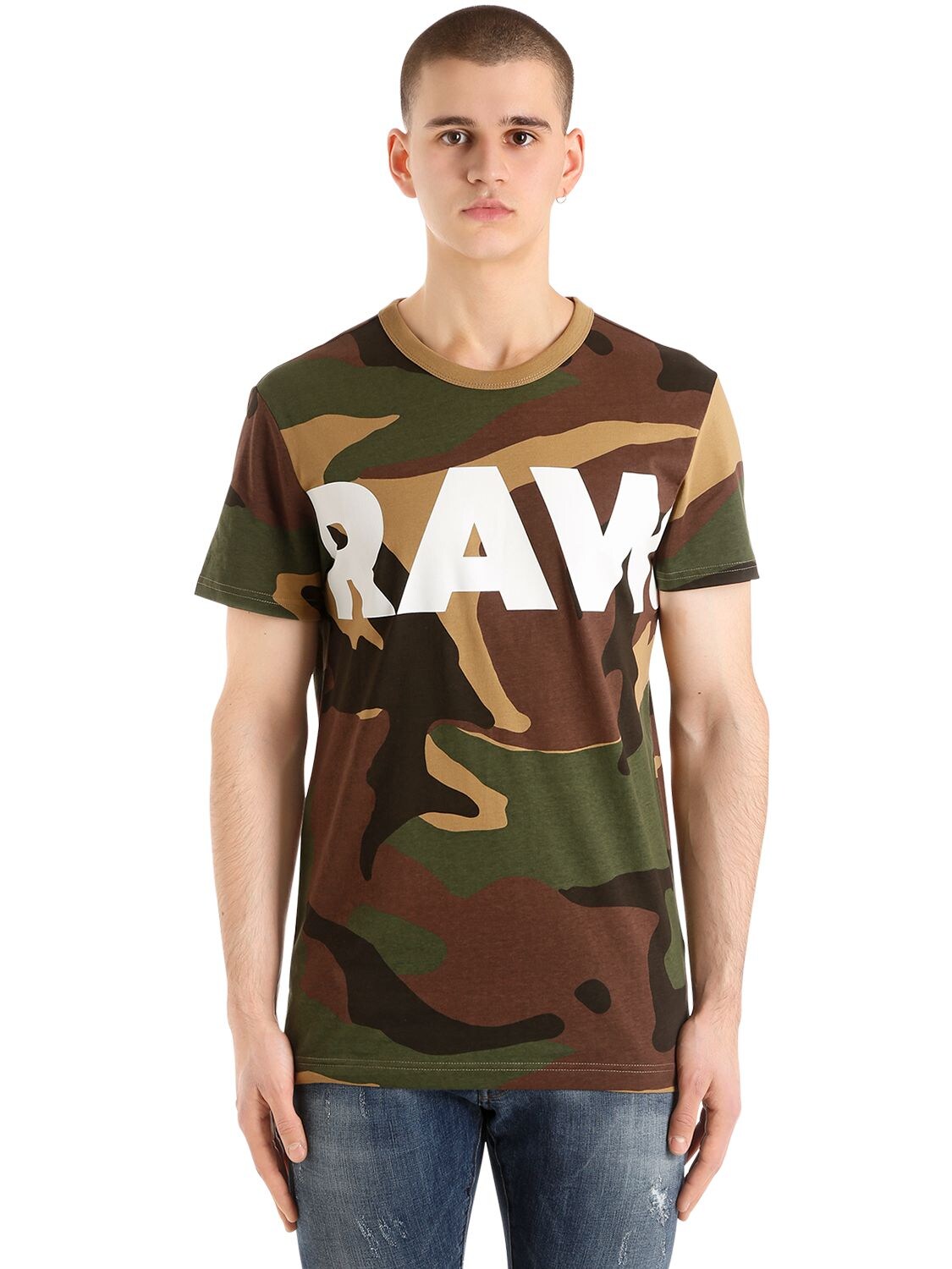 G-star By Pharrell Williams Woodland Camo Print Cotton T-shirt In Camouflage