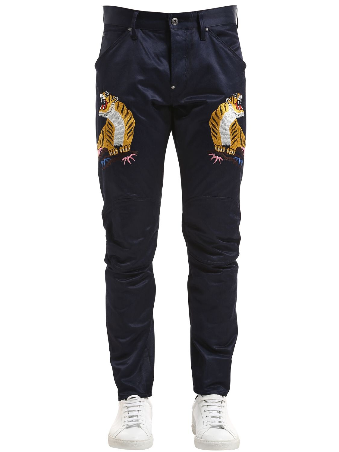 G-star By Pharrell Williams Elwood Tiger Print Tapered Denim Jeans In Blue