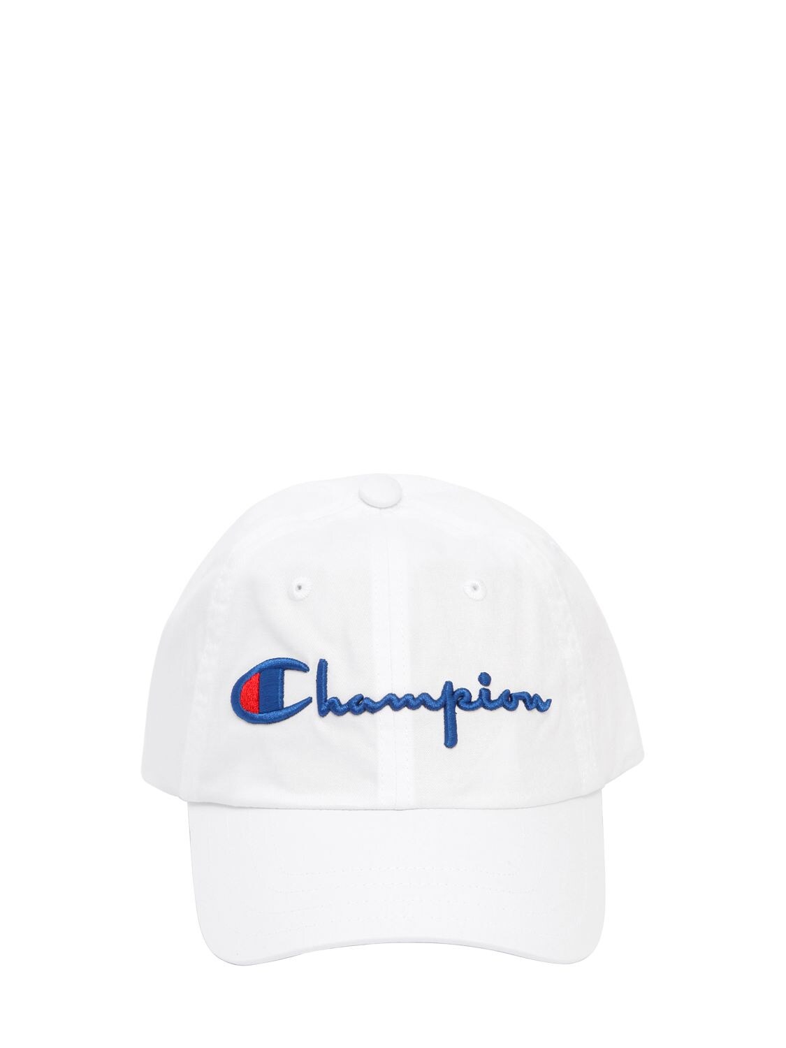 Champion Logo Woven Cotton Baseball Hat In White