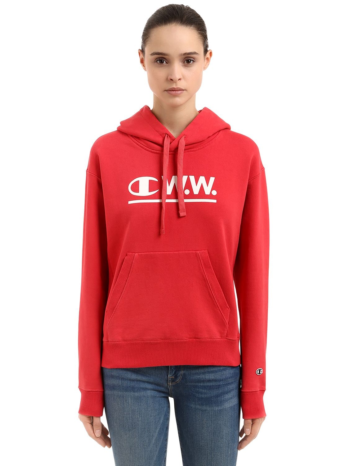 Champion Wood Wood Logo Hooded Cotton Sweatshirt In Red