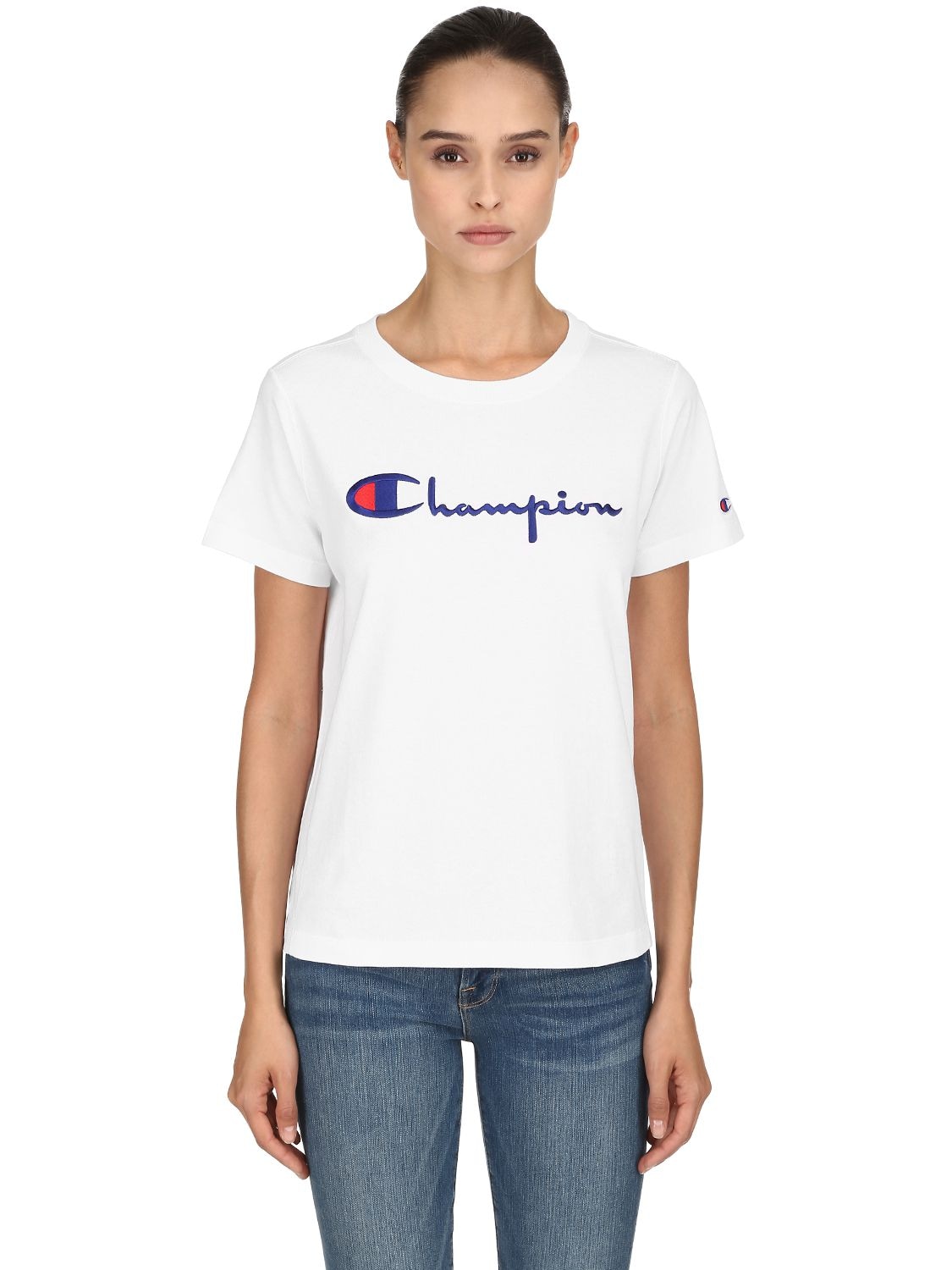 Champion Logo Embroidered Cotton T-shirt In White