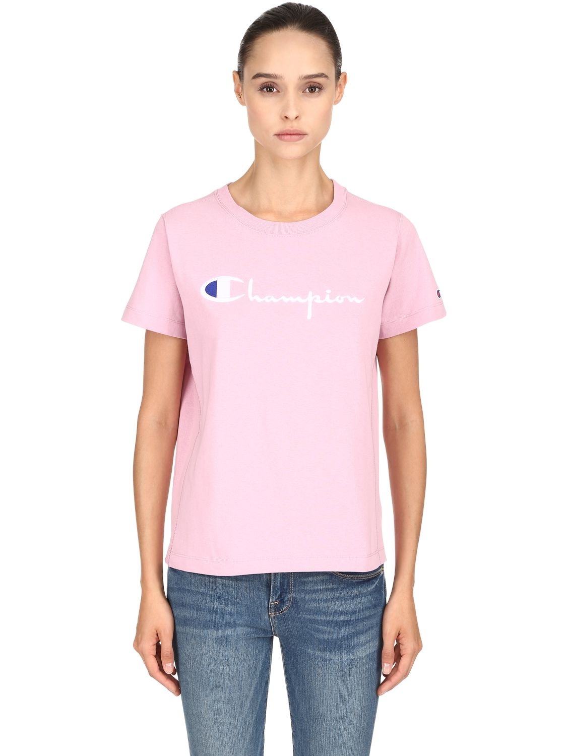 Champion Logo Embroidered Cotton T-shirt In Pink
