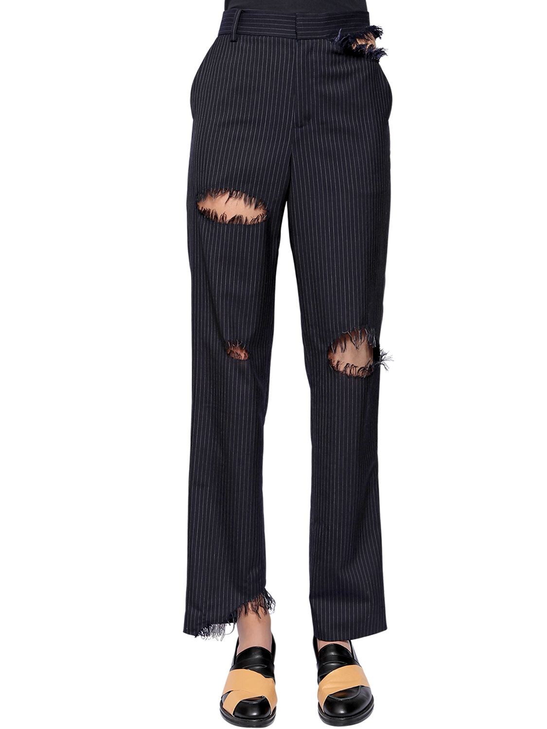 Destroyed Pinstriped Wool Blend Pants