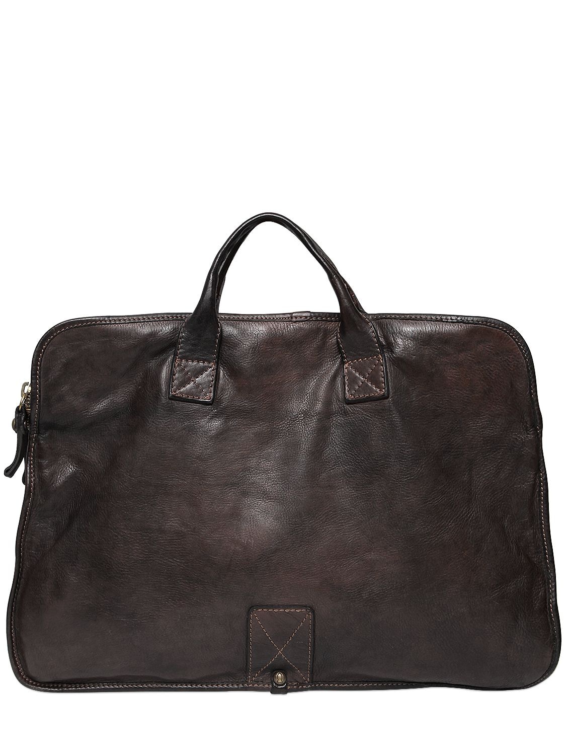 Campomaggi Vintage Effect Leather Briefcase In Grey Brown