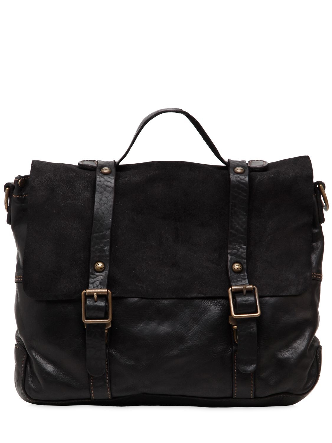 Campomaggi Vintage Effect Leather & Suede Briefcase In Black
