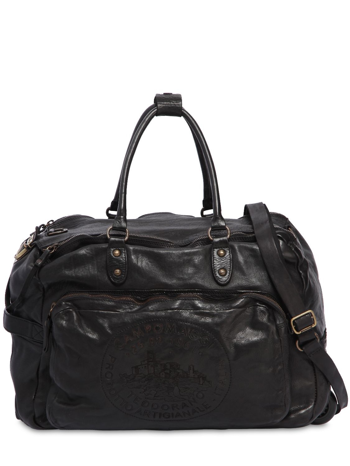 Campomaggi Leather Duffle Bag Trolley In Black