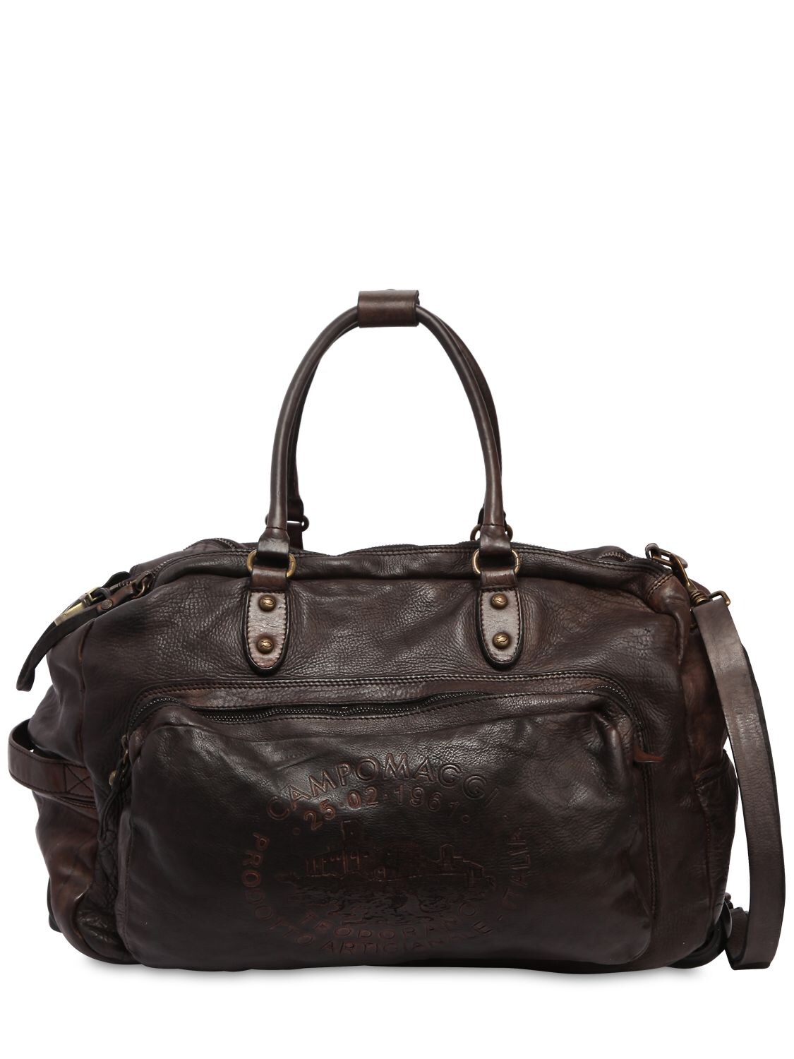 Campomaggi Leather Duffle Bag Trolley In Grey Brown
