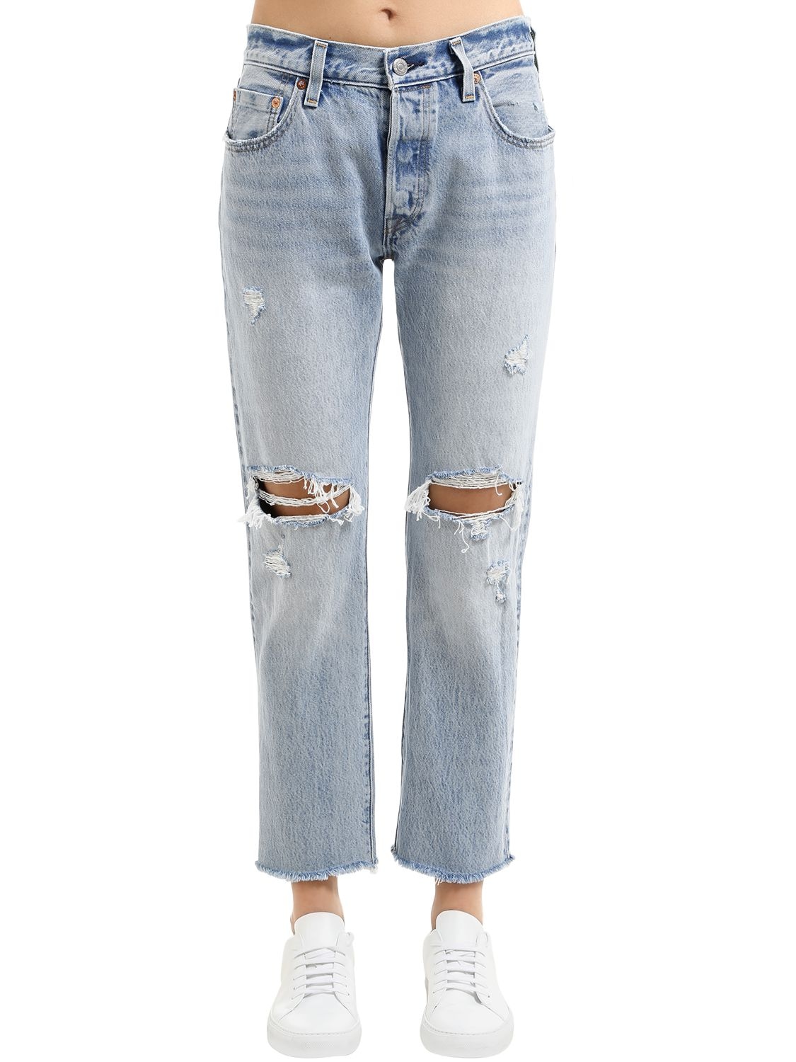 Levi's 501 Cropped Cotton Denim Jeans In Light Blue