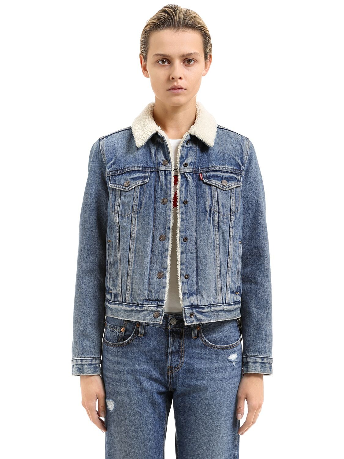 LEVI'S FAUX SHEARLING & COTTON DENIM JACKET,67IW8L015-MDAwMw2