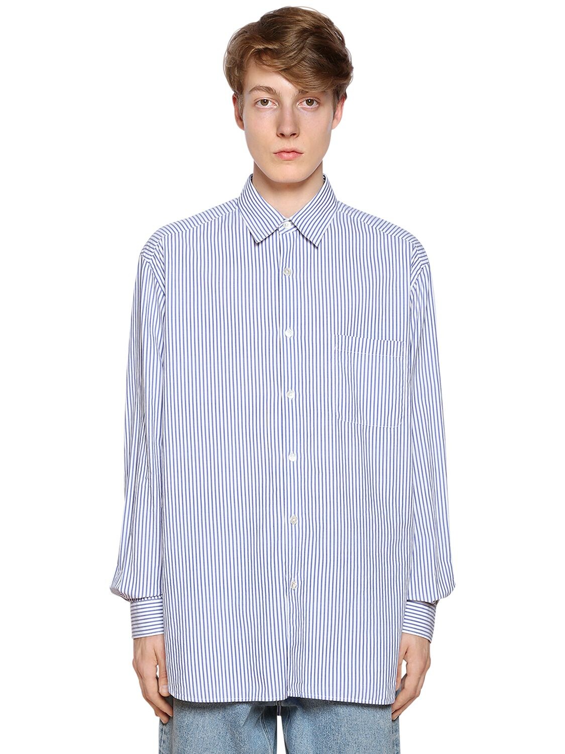 Our Legacy Oversize Striped Cotton Poplin Shirt In White/blue