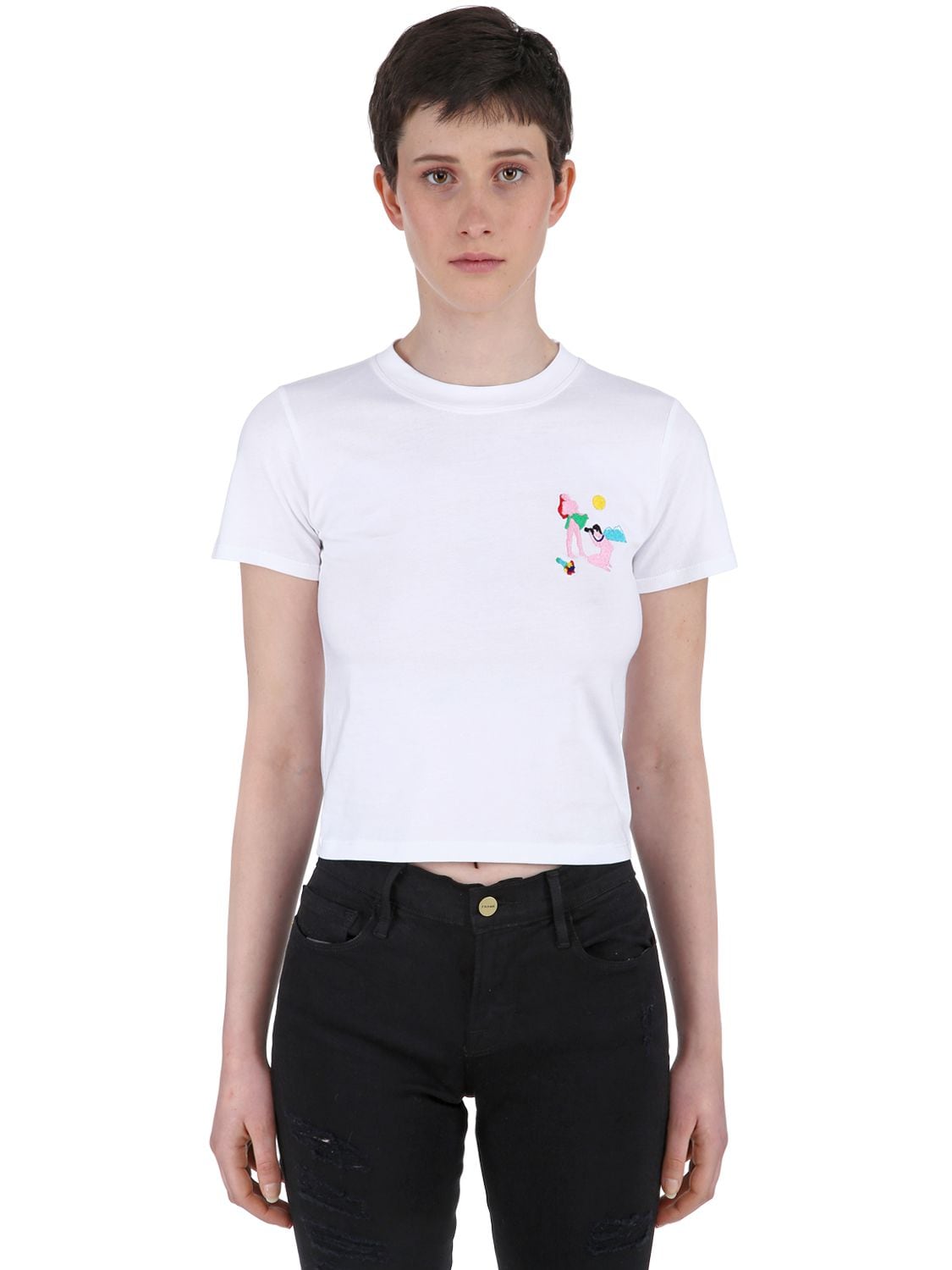 Carne Bollente Camera Obscura Cropped Cotton T-shirt In White