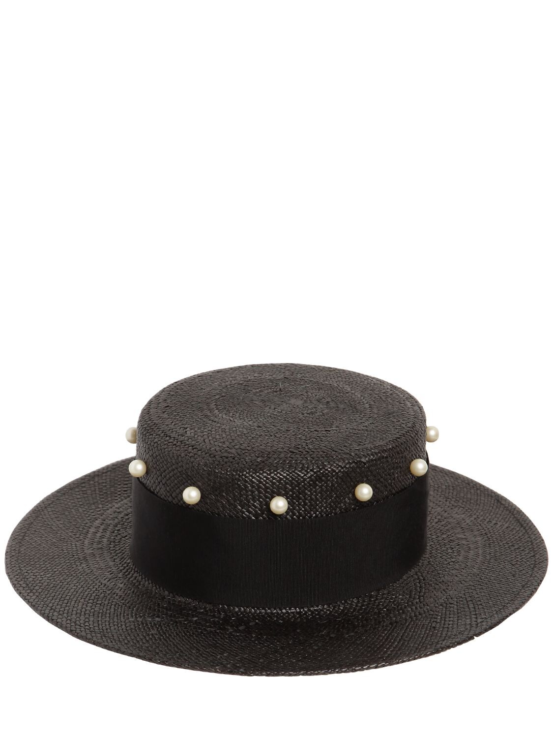 Federica Moretti Small Brim Hat W/ Imitation Pearls In Black