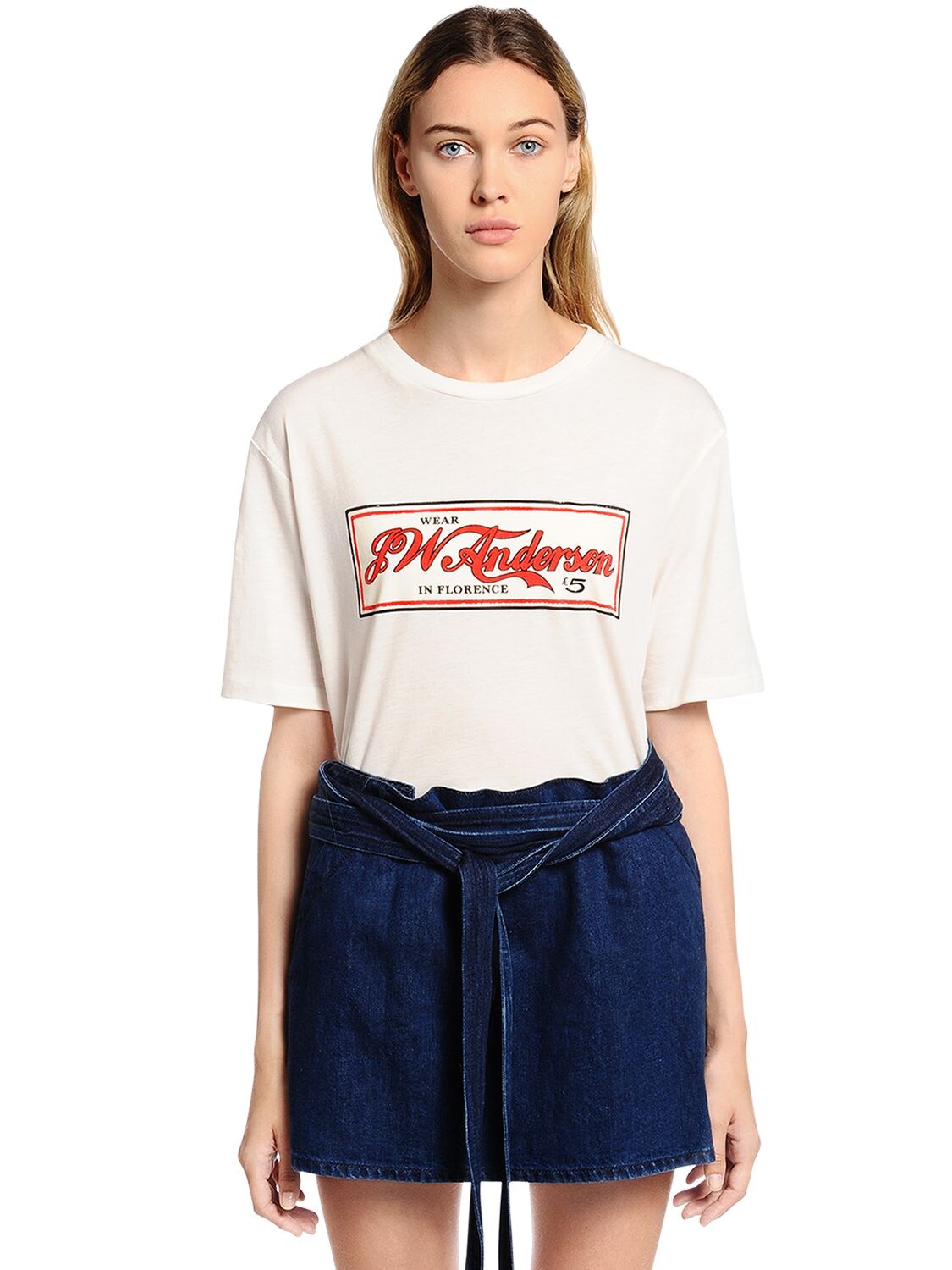 Jw Anderson Logo Printed Cotton Jersey T-shirt In White