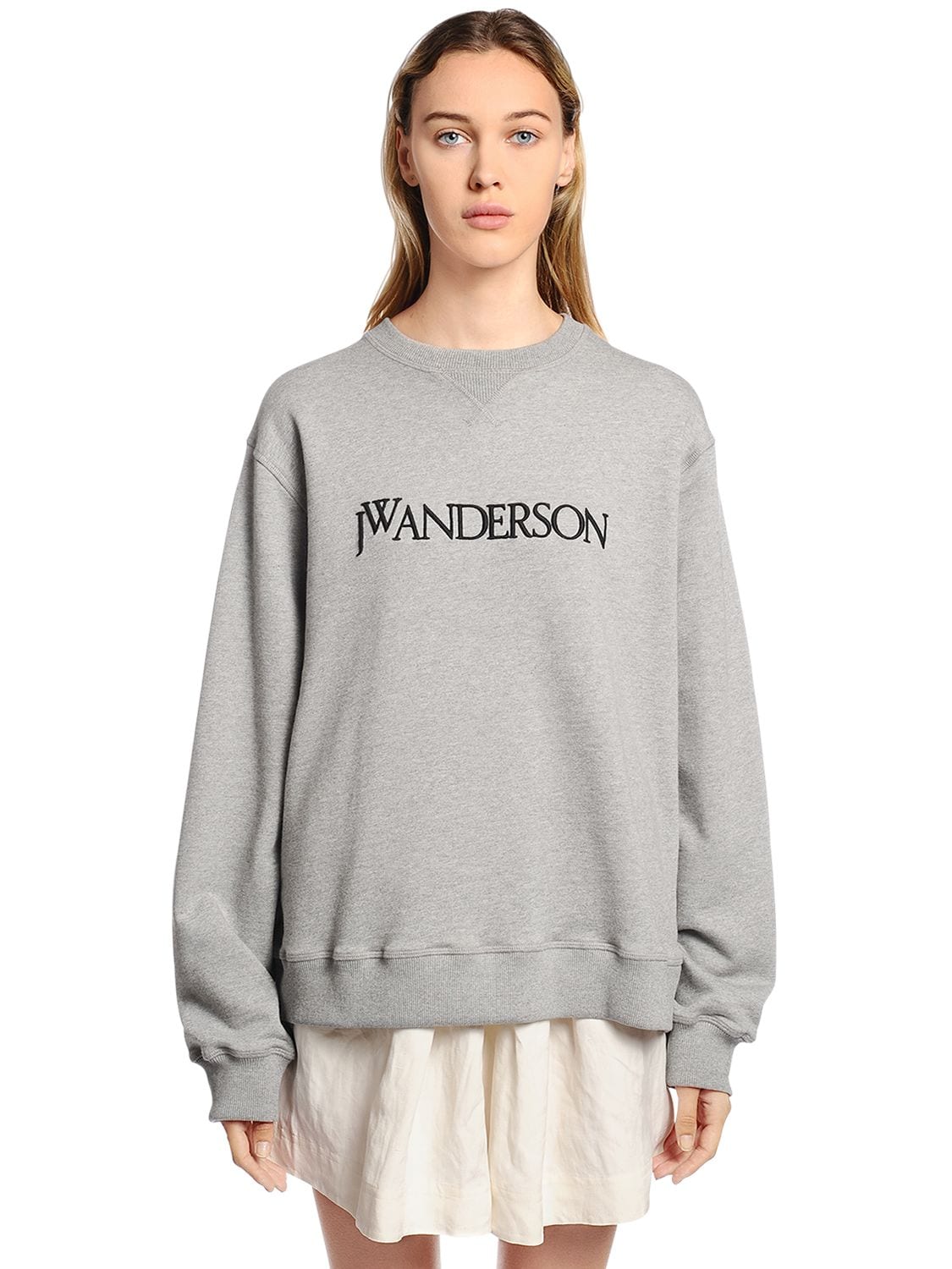 Jw Anderson Logo Embroidered Cotton Sweatshirt In Grey | ModeSens