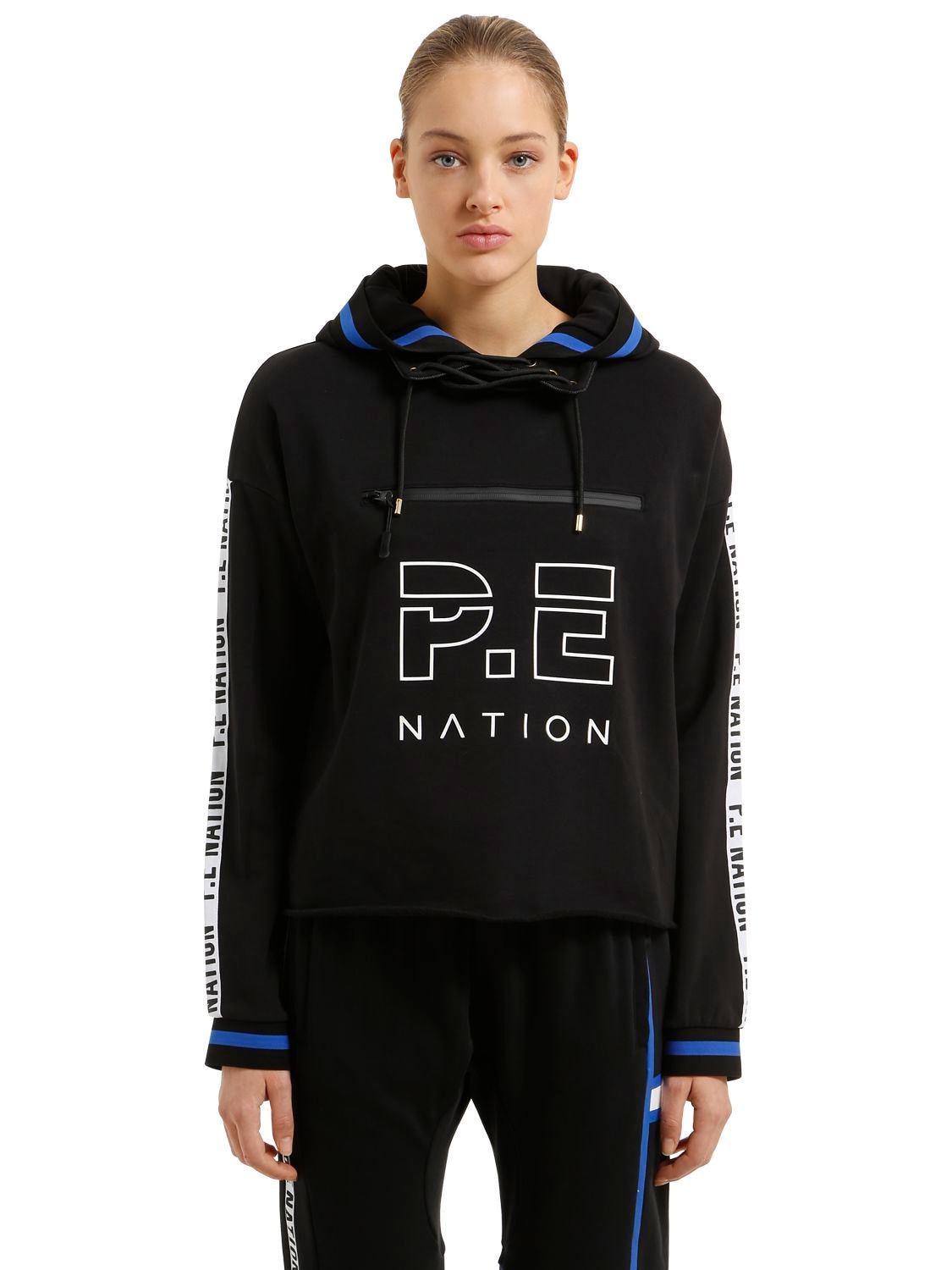 P.e Nation The Blind Pass Cropped Hooded Sweatshirt In Black