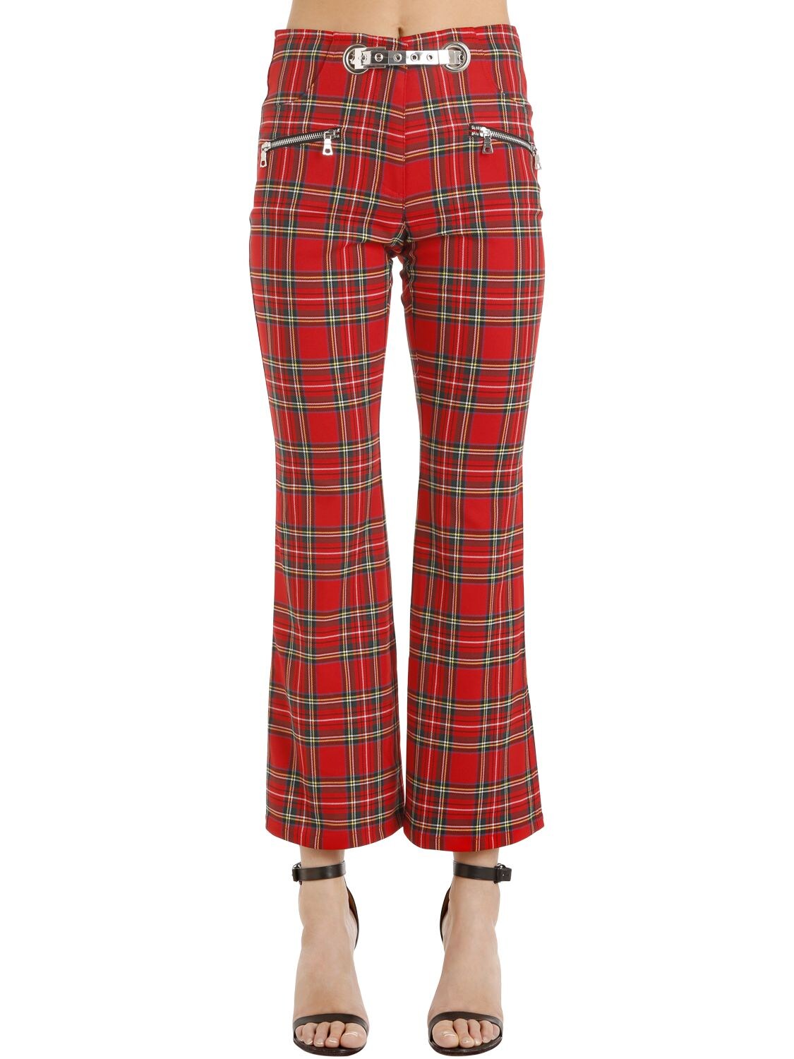 MIAOU PLAID COTTON BLEND PANTS W/ CHAIN BELT,67IWHG007-UEXBSUQ1