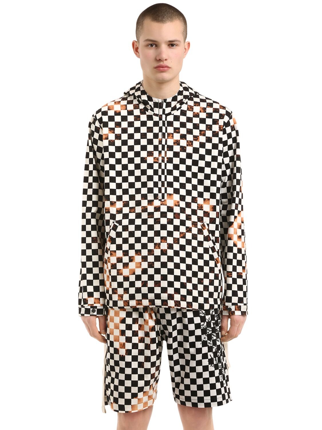 Herman Market Checker Printed Hooded Cotton Jacket In Multicolor
