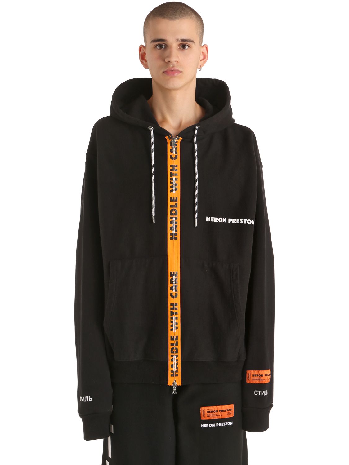 Heron Preston Handle Zip Eggs Hooded Zip-up Sweatshirt In Black  