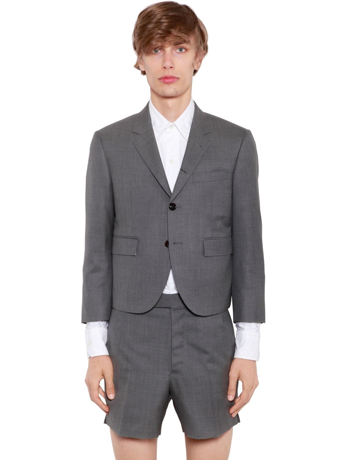 Thom Browne Super 120's Wool Twill Short Jacket In Med Grey