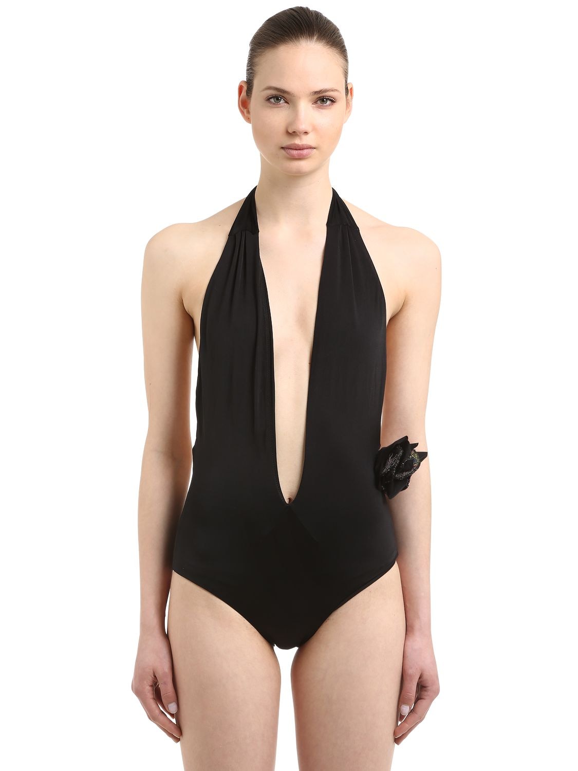 Mitos Royal One Piece Swimsuit W/ Flower In Black