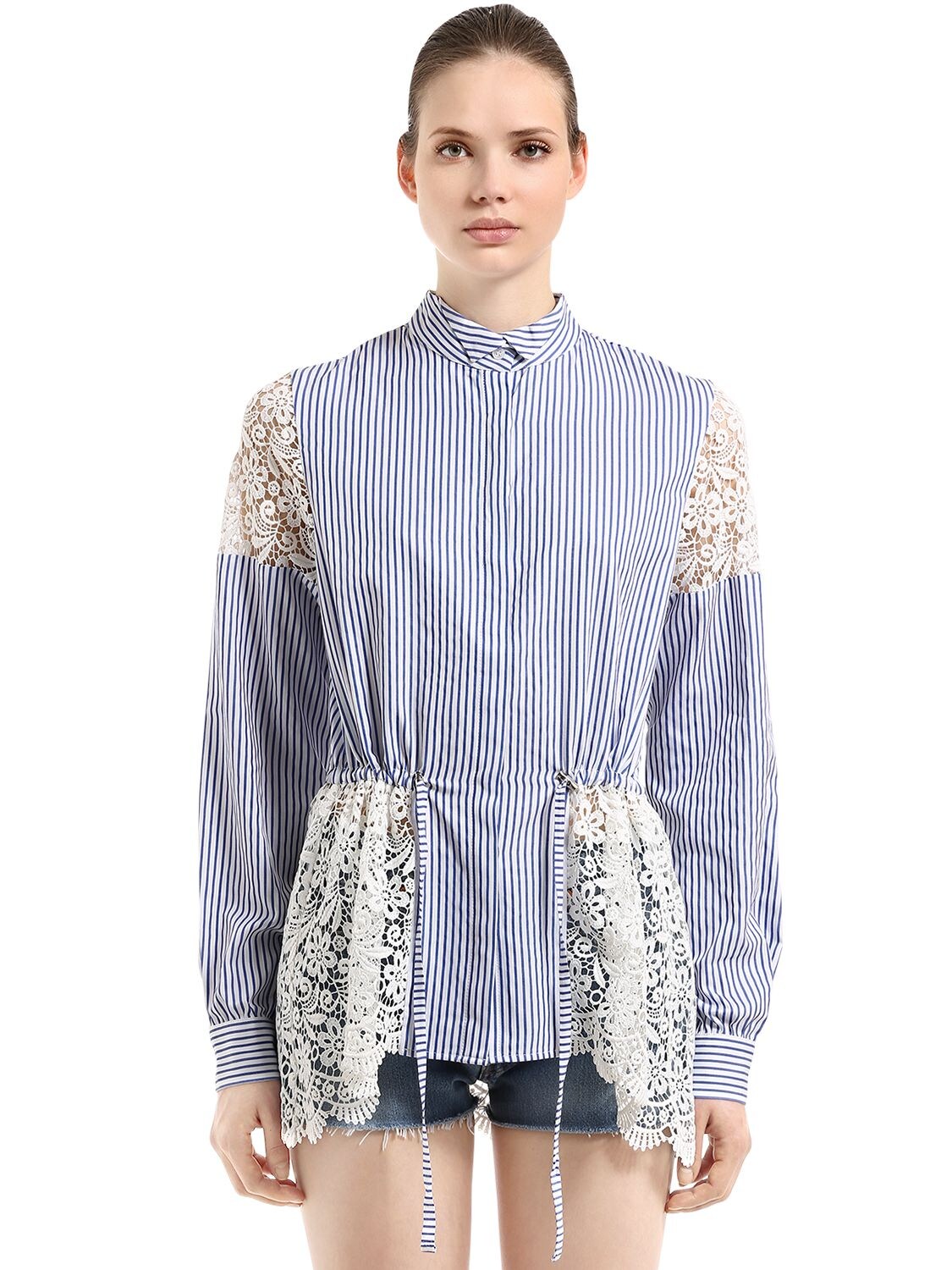 T.a.g.g. Striped Cotton & Lace Shirt In Blue