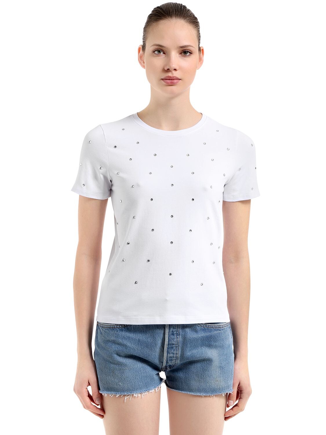 T.a.g.g. Slim Fit Embellished Jersey T-shirt In White