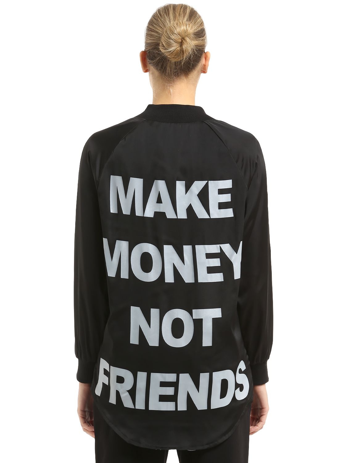 Make Money Not Friends Logo Printed Bomber Jacket In Black