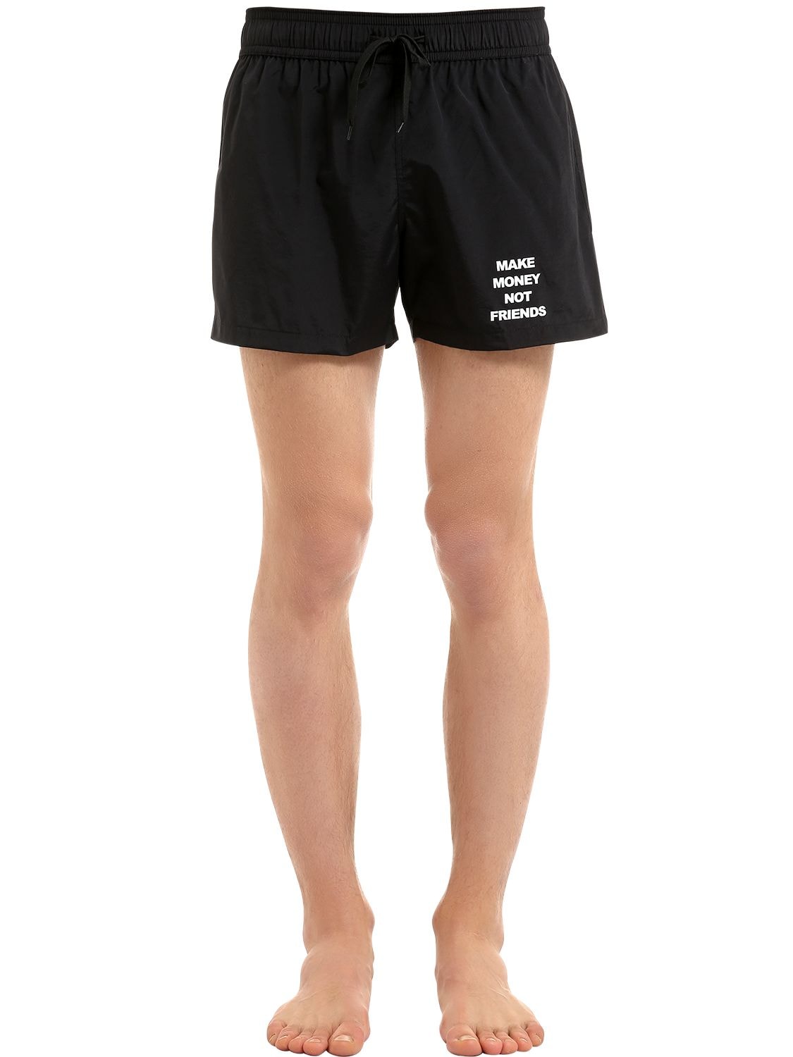 Make Money Not Friends Logo Detail Nylon Swim Shorts In Black