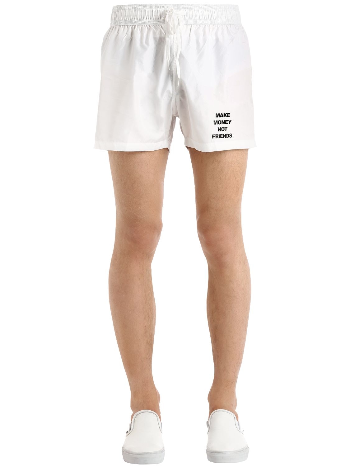 Make Money Not Friends Logo Detail Nylon Swim Shorts In White