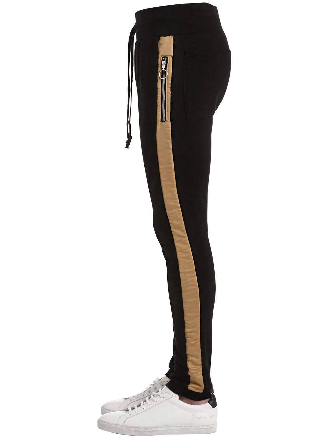Profound Aesthetic Skinny Gold Stripe Sweatpants In Black
