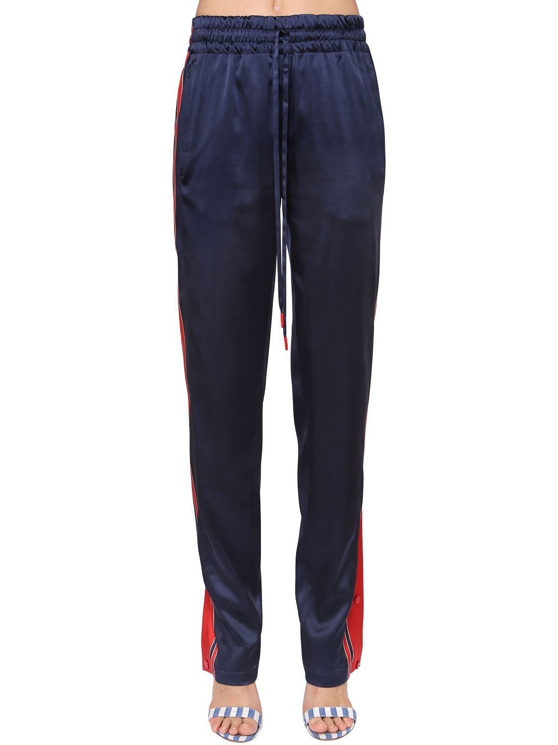 Monse Satin Track Pants W/ Snap Buttons In Blue/red