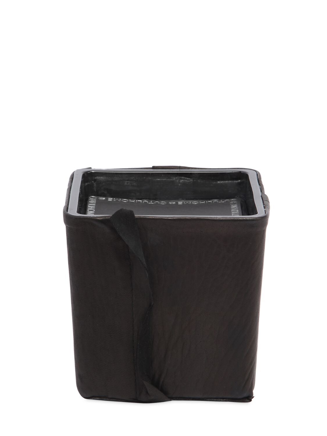 Cutuli Home Patchwork Leather Covered Candle Vase In Black