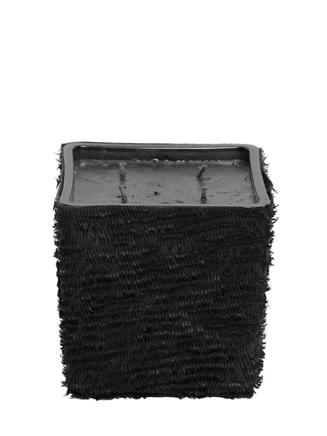 Cutuli Home Fringed Leather Covered Candle Vase In Black