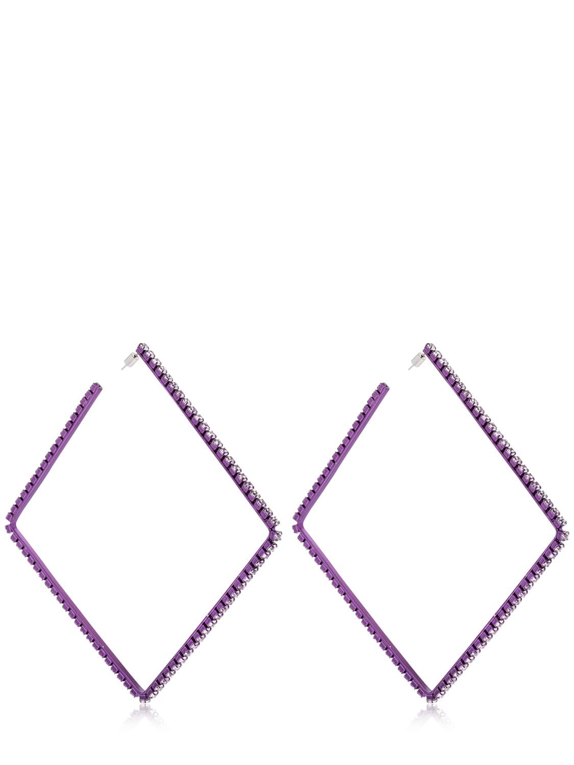 Area Dewi Crystal Square Hoop Earrings In Purple