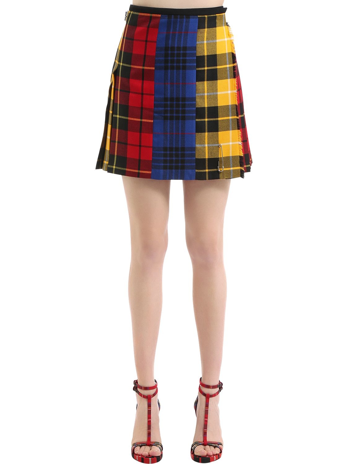 Le Kilt Mix & Match Wool Plaid Skirt In Red/blue/yellow