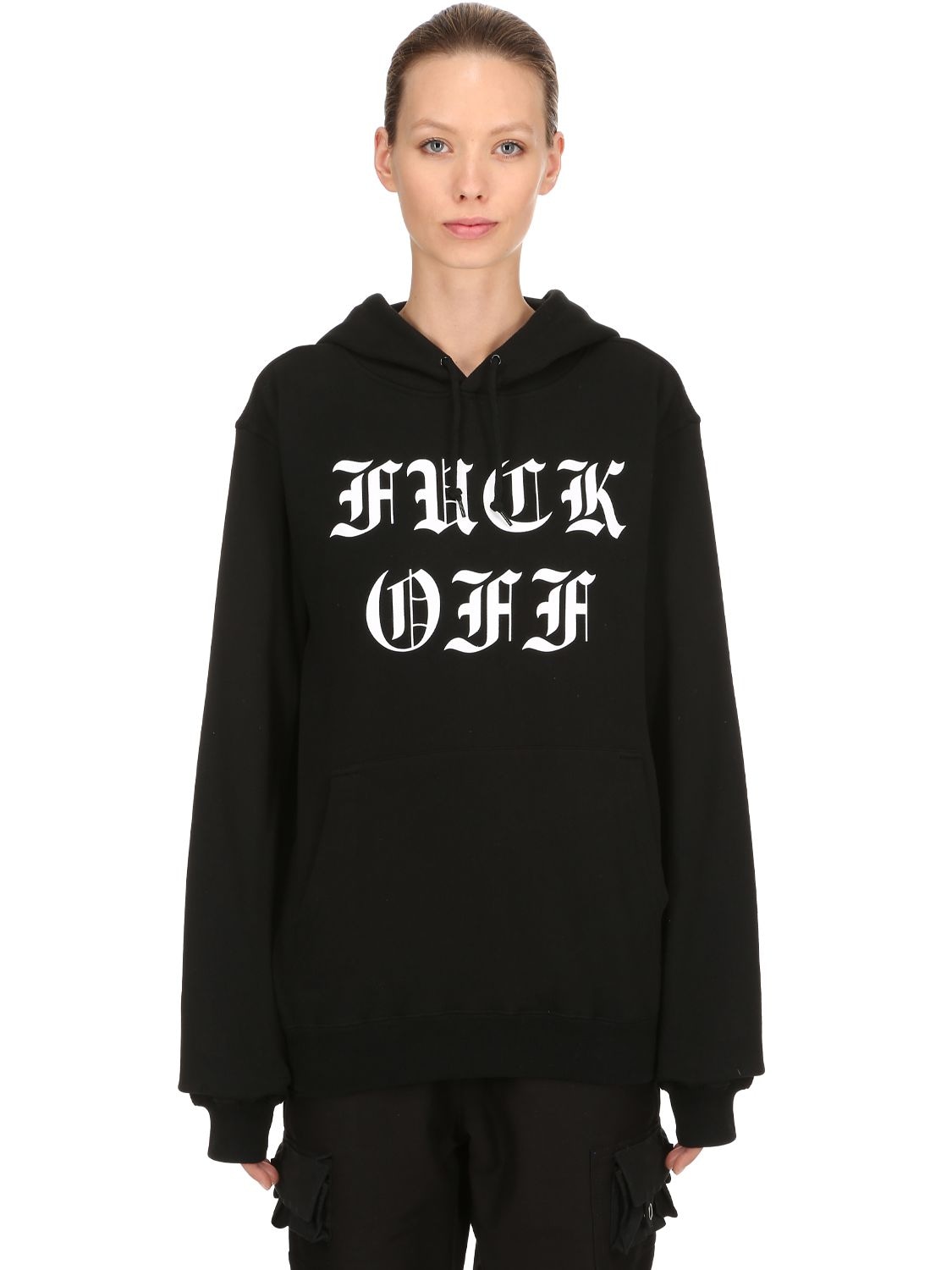 Lumières By Kai Fuck Off Print Hooded Cotton Sweatshirt In Black