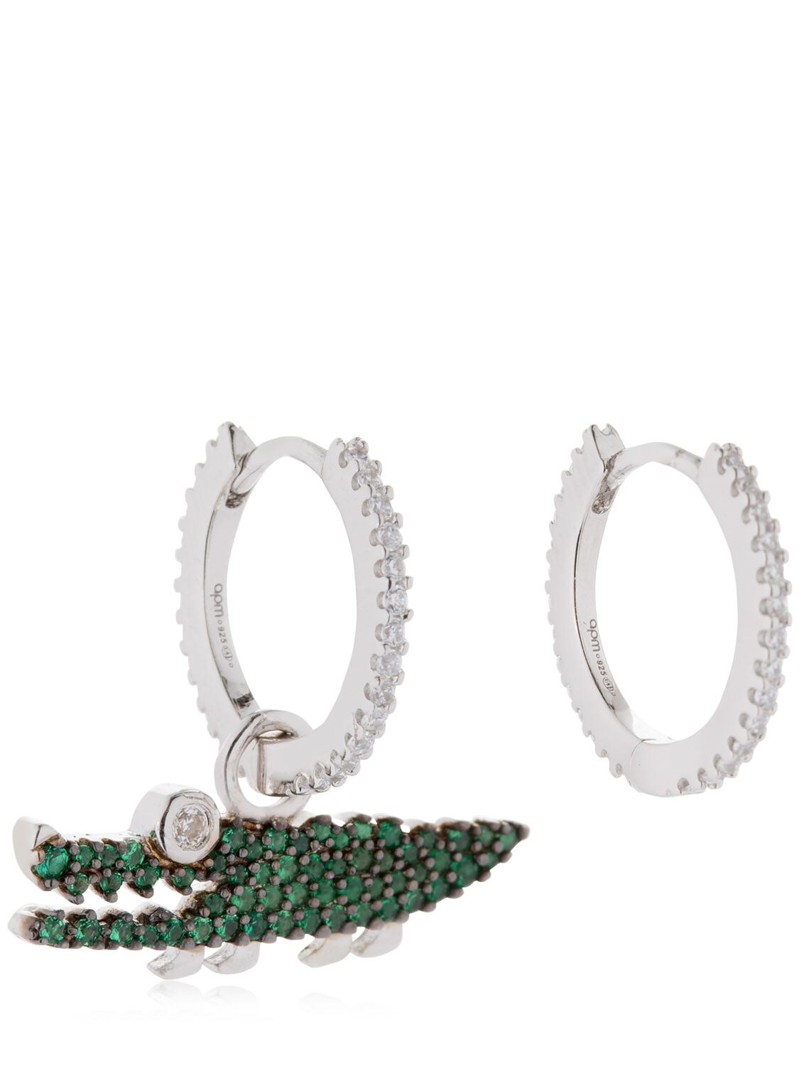 Apm Monaco Green Croco Hoop Earrings W Charm In Silver green