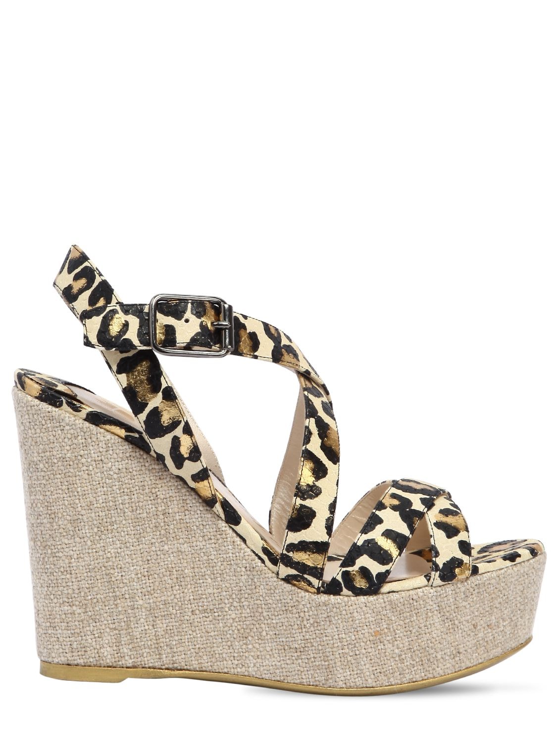 Ernesto Esposito 120mm Snake Printed Leather Wedges In Leopard