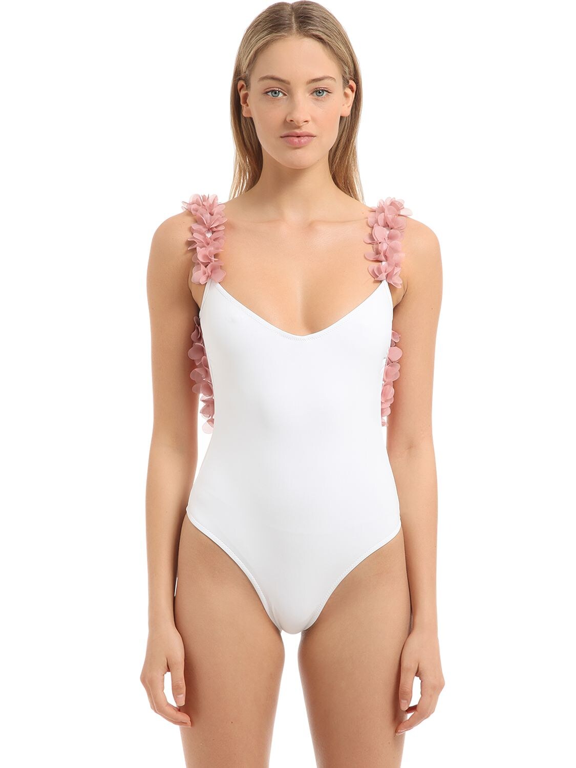 La Reveche Amira Lycra One Piece Swimsuit In White/pink