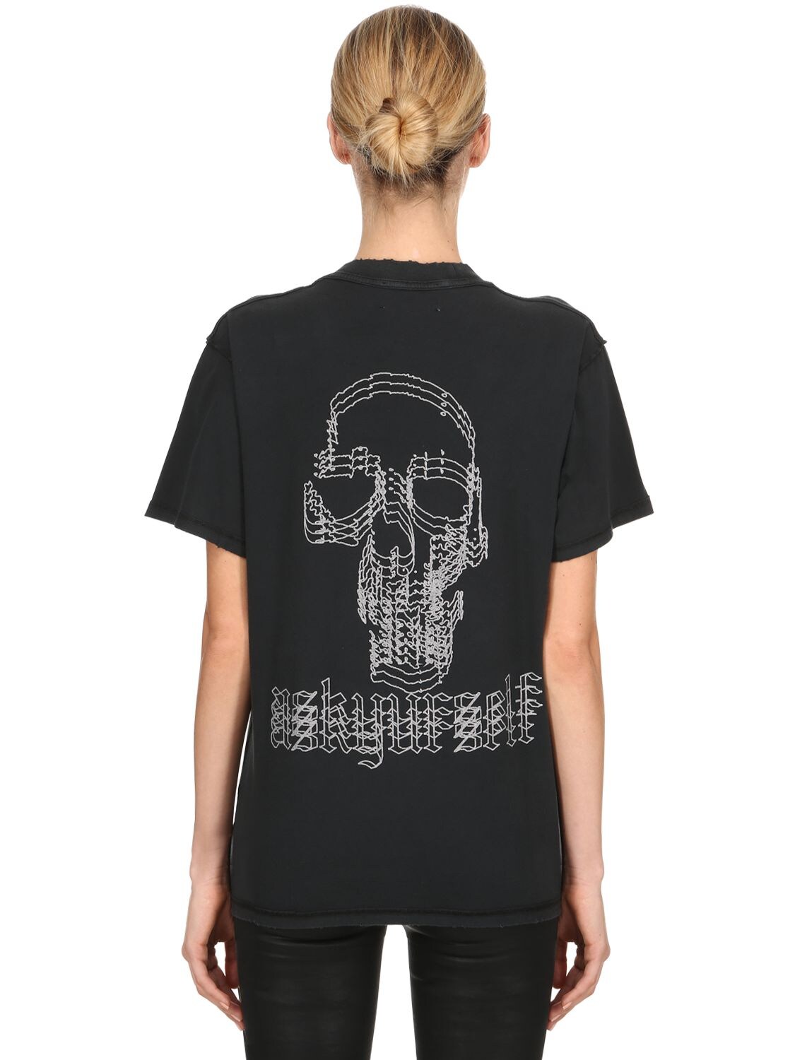 Askyurself Confused Skull Cotton Jersey T-shirt In Black