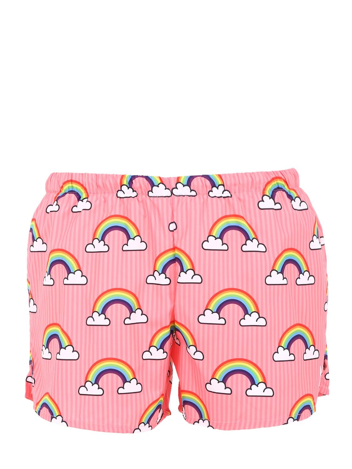 Yes I Am Rainbow Print Nylon Swim Shorts In Pink