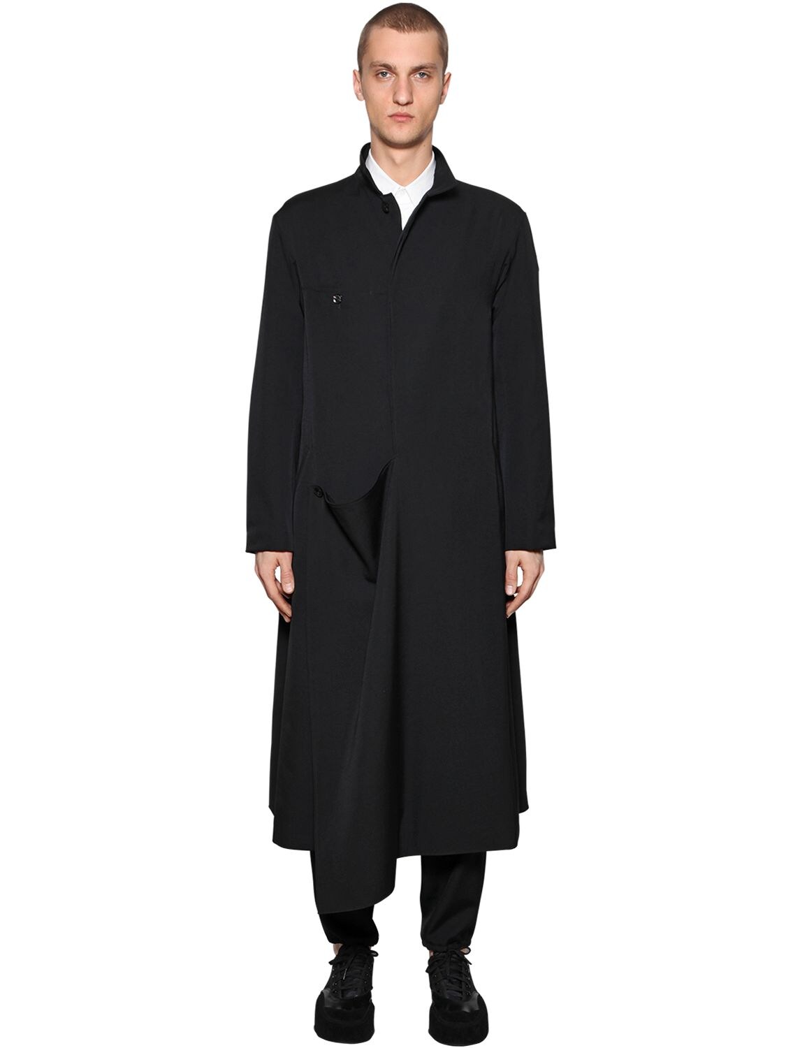 Yohji Yamamoto Wool Gabardine Coat In Black