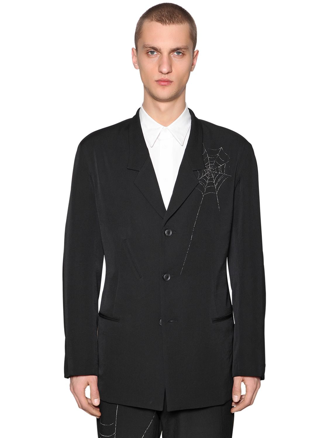 Yohji Yamamoto Spider Web Wool Gabardine Jacket In Black