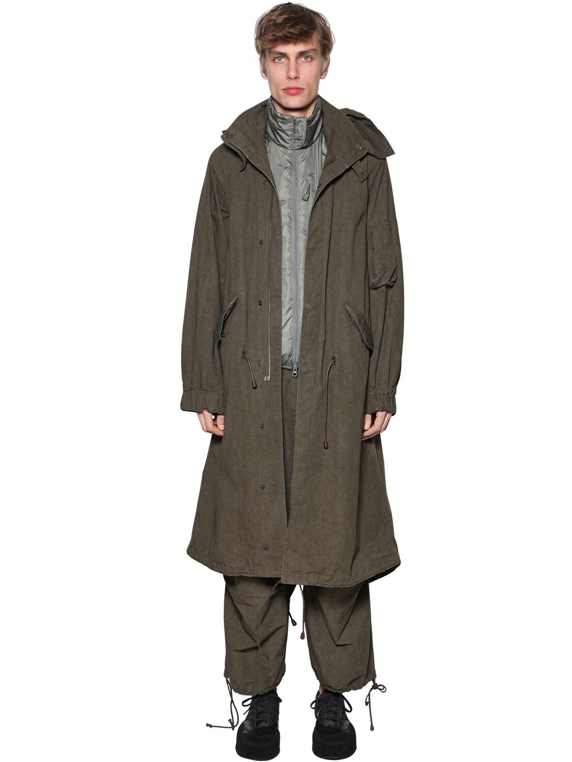 Yohji Yamamoto Weather Resistant Parka & Waistcoat In Army Green